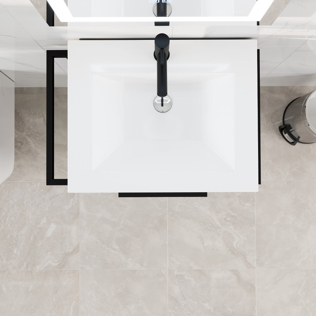 Marina 27 in. Dark Walnut Single Sink Bath Vanity with Porcelain Top and Integrated Sink