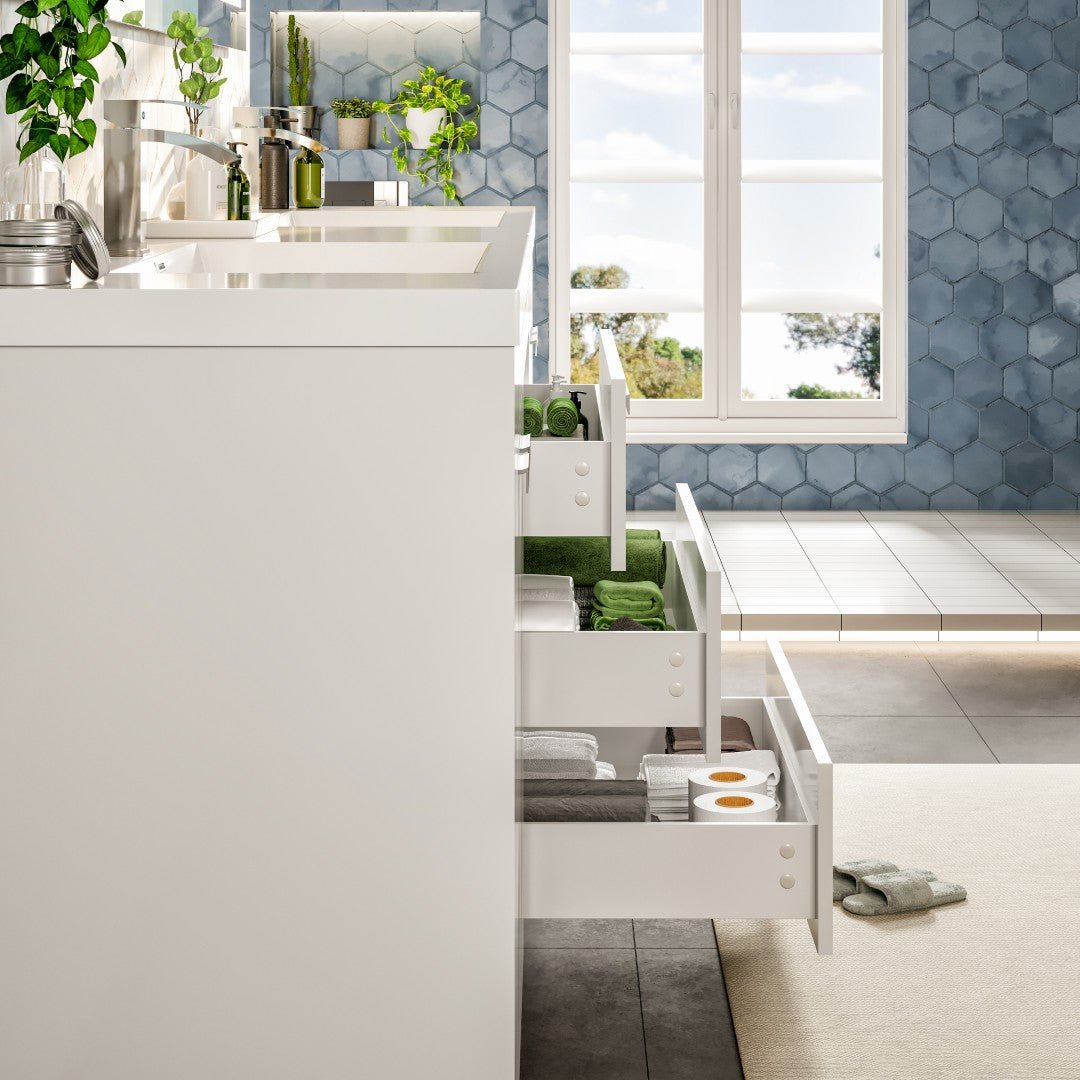 Lugano 84 in. White Double Sink Bath Vanity with Acrylic Top and Integrated Sinks - Bathroom Vanity by Eviva