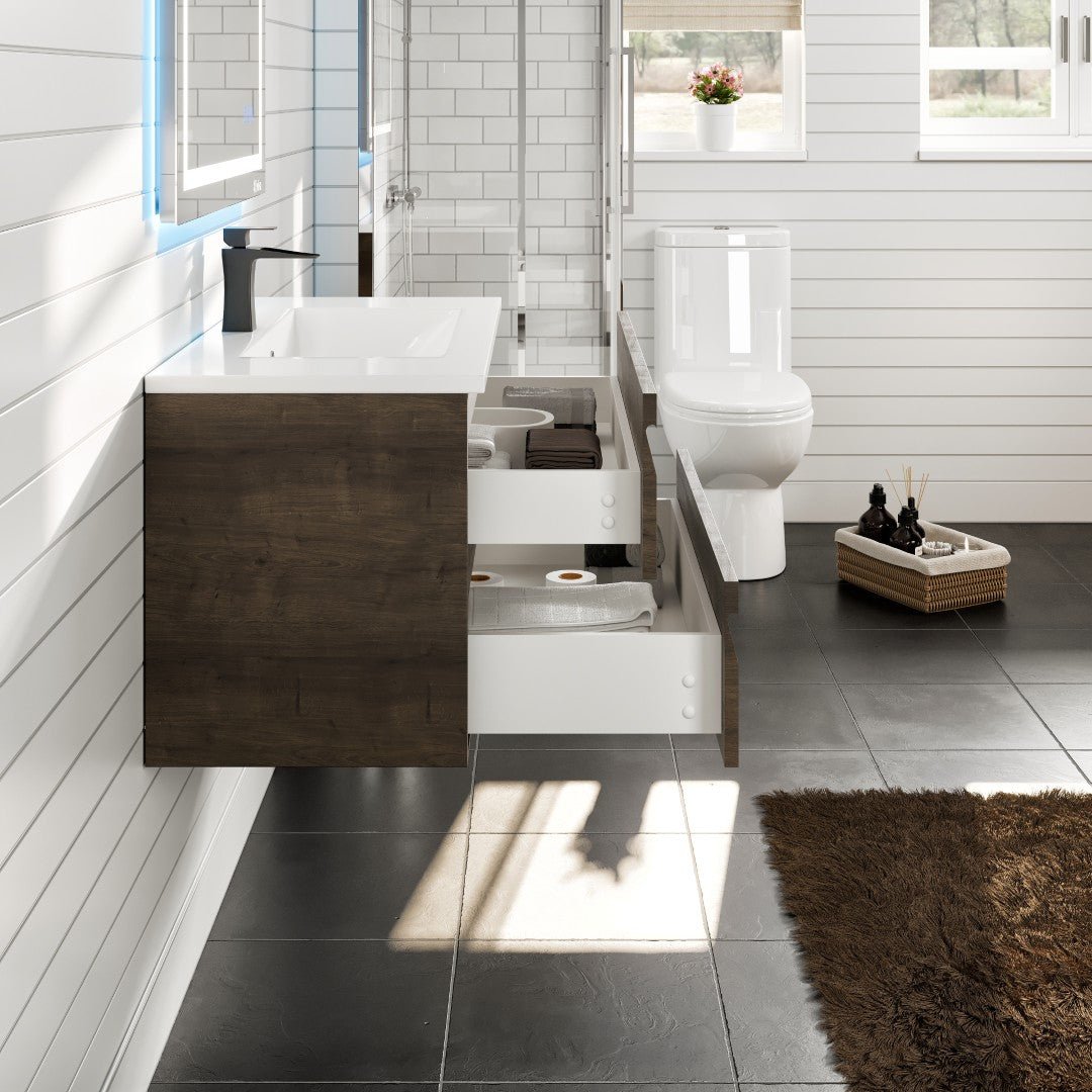 Joy 36 in. Rosewood Wall Mount Single Sink Bath Vanity with Porcelain Top and Integrated Sink - Bathroom Vanity by Eviva