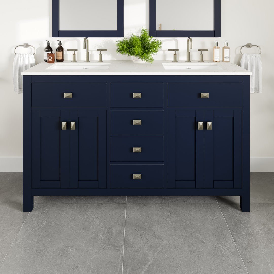 Artemis 60 in. Blue Double Sink Bath Vanity with Engineered Top and Undermount Porcelain Sinks - Bathroom Vanity by Eviva