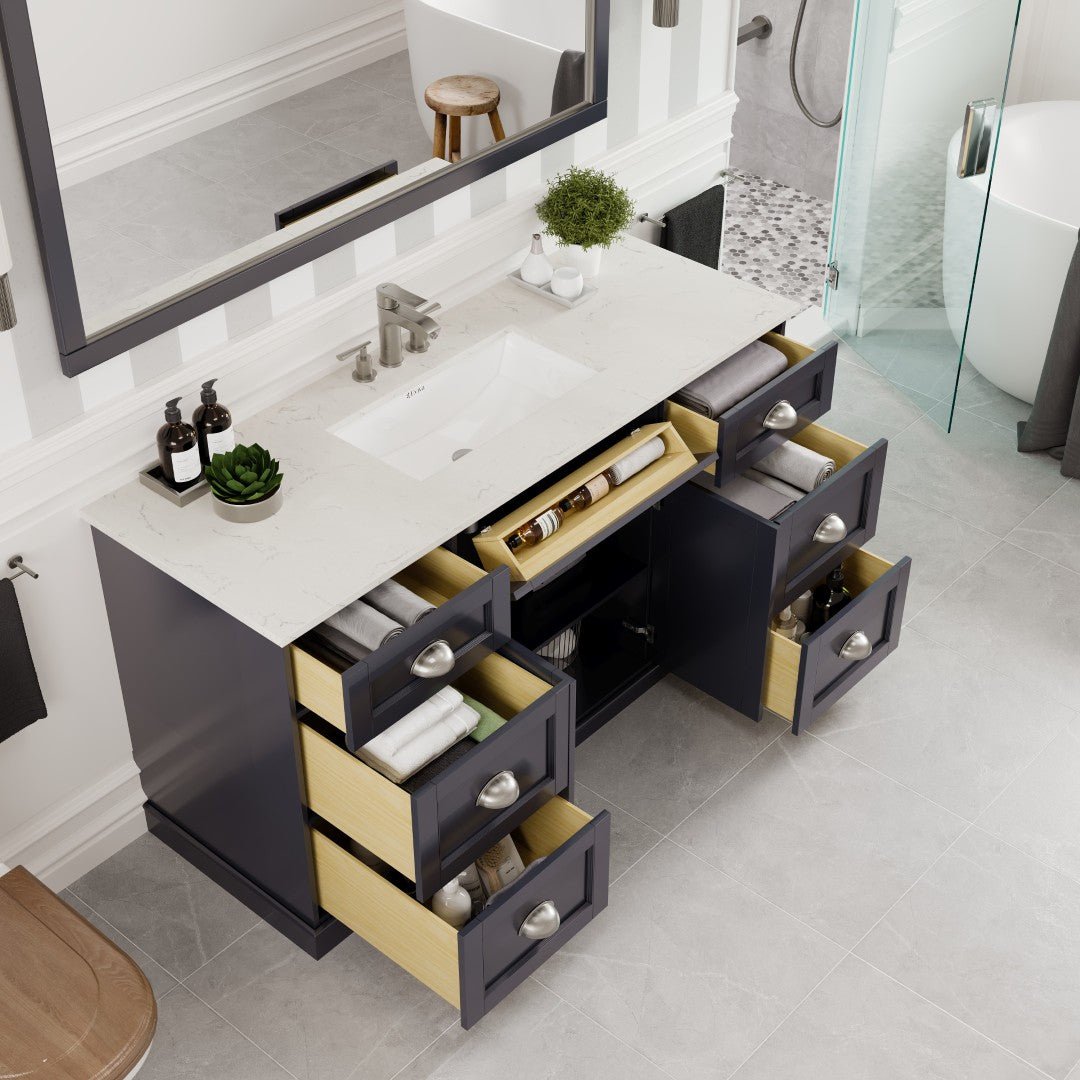 Epic 60 in. Charcoal Gray Single Sink Bath Vanity with Carrara Quartz Top and Undermount Porcelain Sink - Bathroom Vanity by Eviva