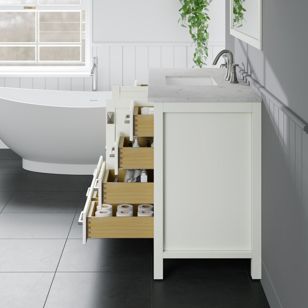 Aberdeen 48 in. White Single Sink Bath Vanity with Carrara Quartz Top and Undermount Porcelain Sink - Bathroom Vanity by Eviva