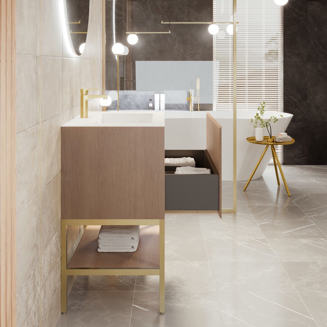 Iris 30 in. Natural Oak Single Sink Bath Vanity with Solid Surface Top and Integrated Sink - Bathroom Vanity by Eviva
