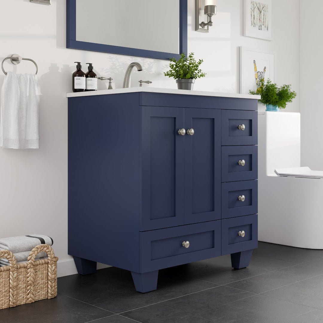 Acclaim 30 in. Blue Single Sink Bath Vanity with Carrara Quartz Top and Undermount Porcelain Sink - Bathroom Vanity by Eviva
