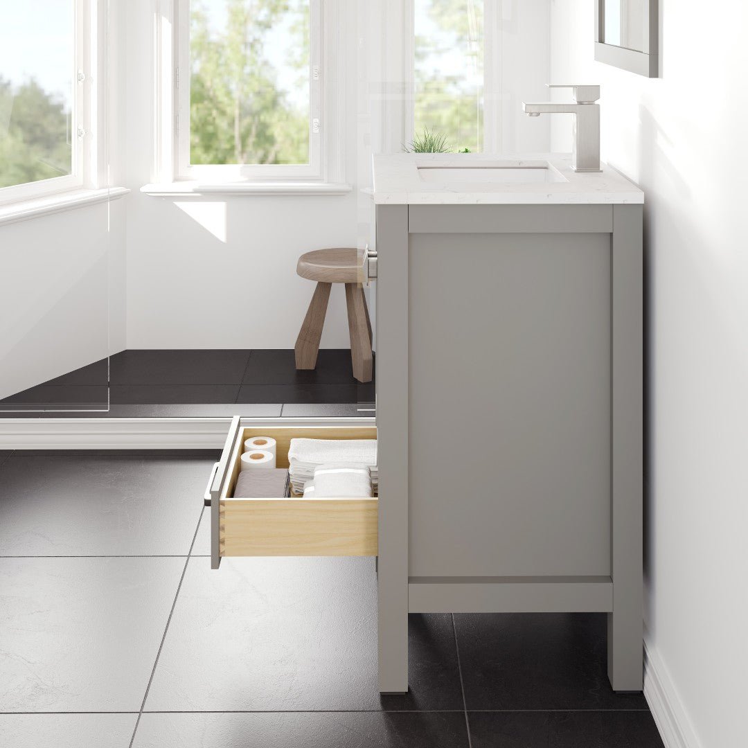 London 24 in. Gray Single Sink Bath Vanity with Carrara Quartz Top and Undermount Porcelain Sink - Bathroom Vanity by Eviva