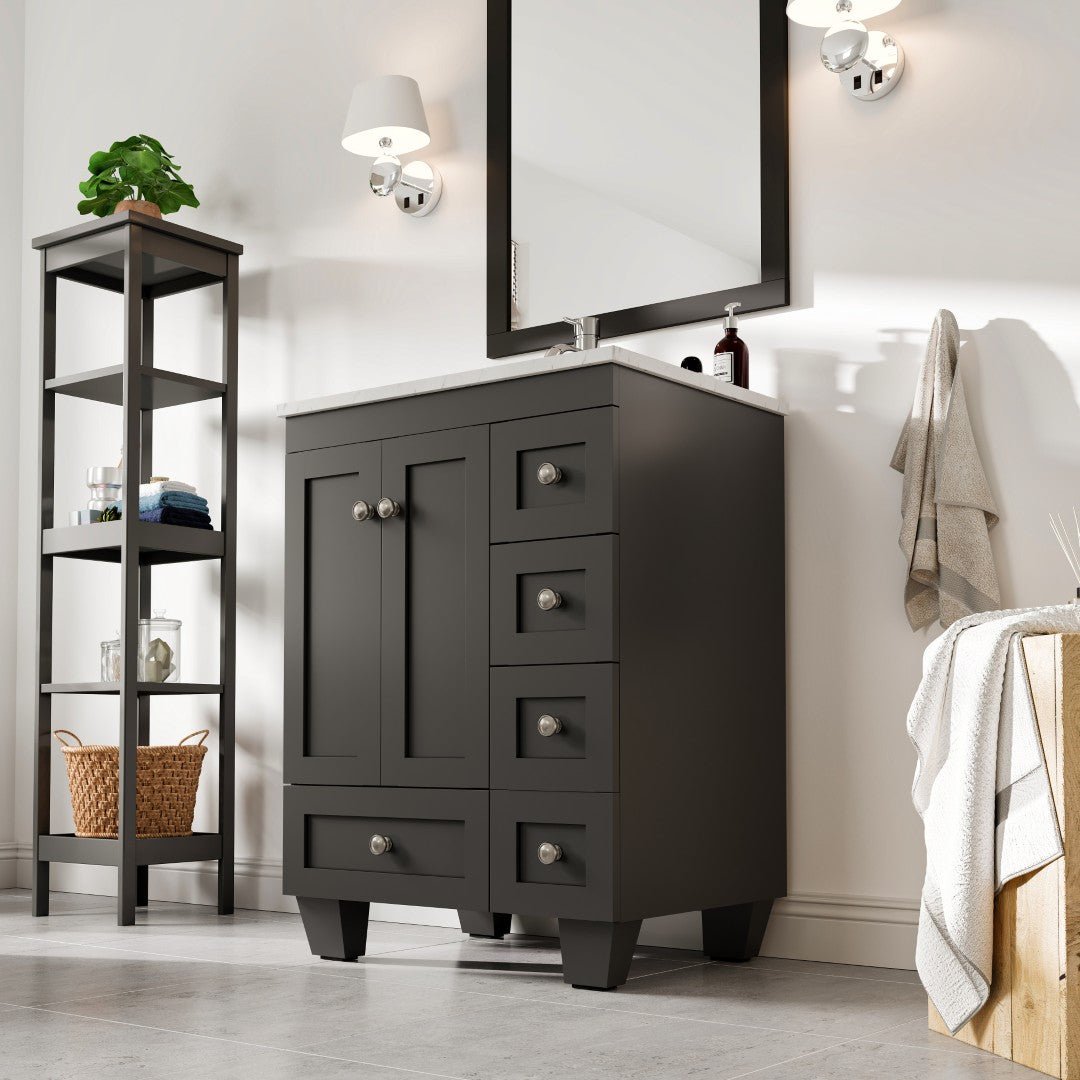 Happy 24 in. Espresso Single Sink Bath Vanity with Carrara Quartz Top and Undermount Porcelain Sink - Bathroom Vanity by Eviva