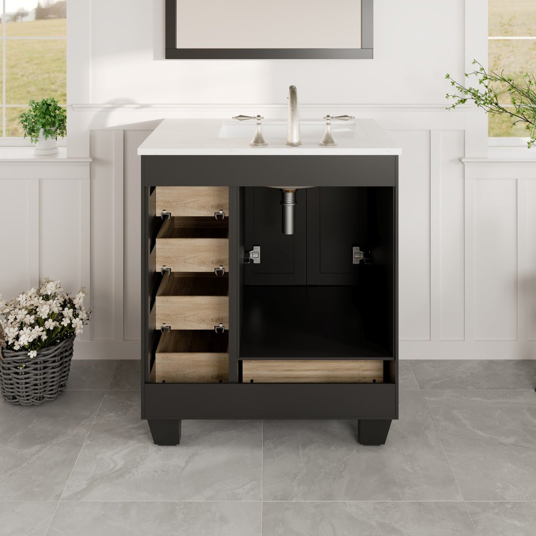 Acclaim 28 in. Espresso Single Sink Bath Vanity with Carrara Quartz Top and Undermount Porcelain Sink - Bathroom Vanity by Eviva