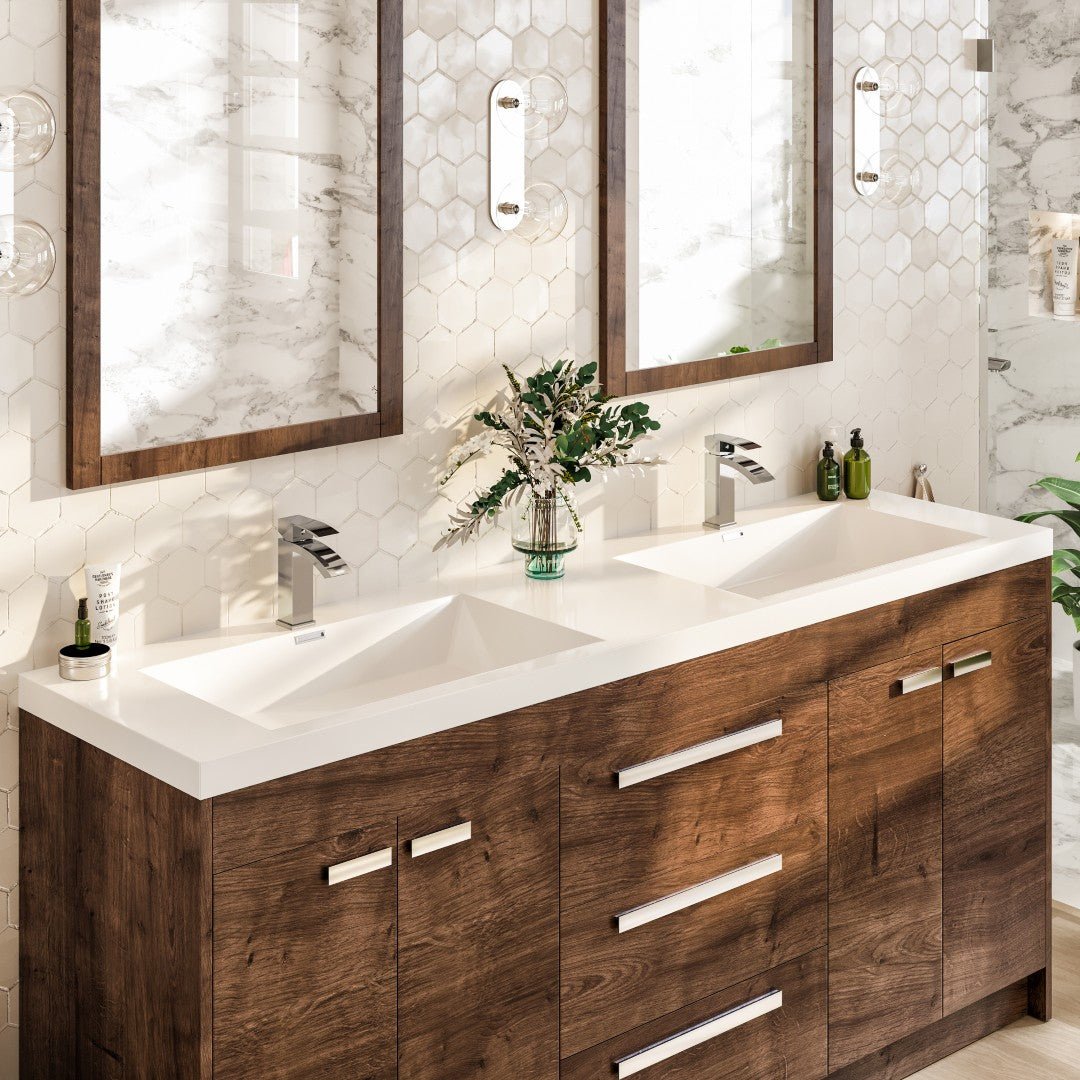 Lugano 72 in. Rosewood Double Sink Freestanding Bath Vanity with Acrylic Top and Integrated Sinks - Bathroom Vanity by Eviva