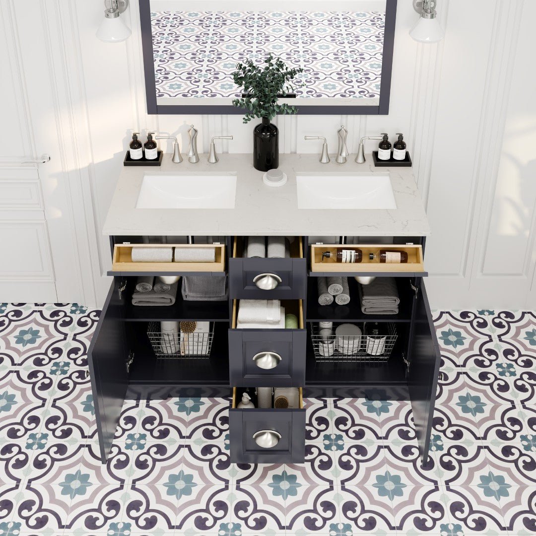 Epic 48 in. Charcoal Gray Double Sink Bath Vanity with Carrara Quartz Top and Undermount Porcelain Sinks - Bathroom Vanity by Eviva