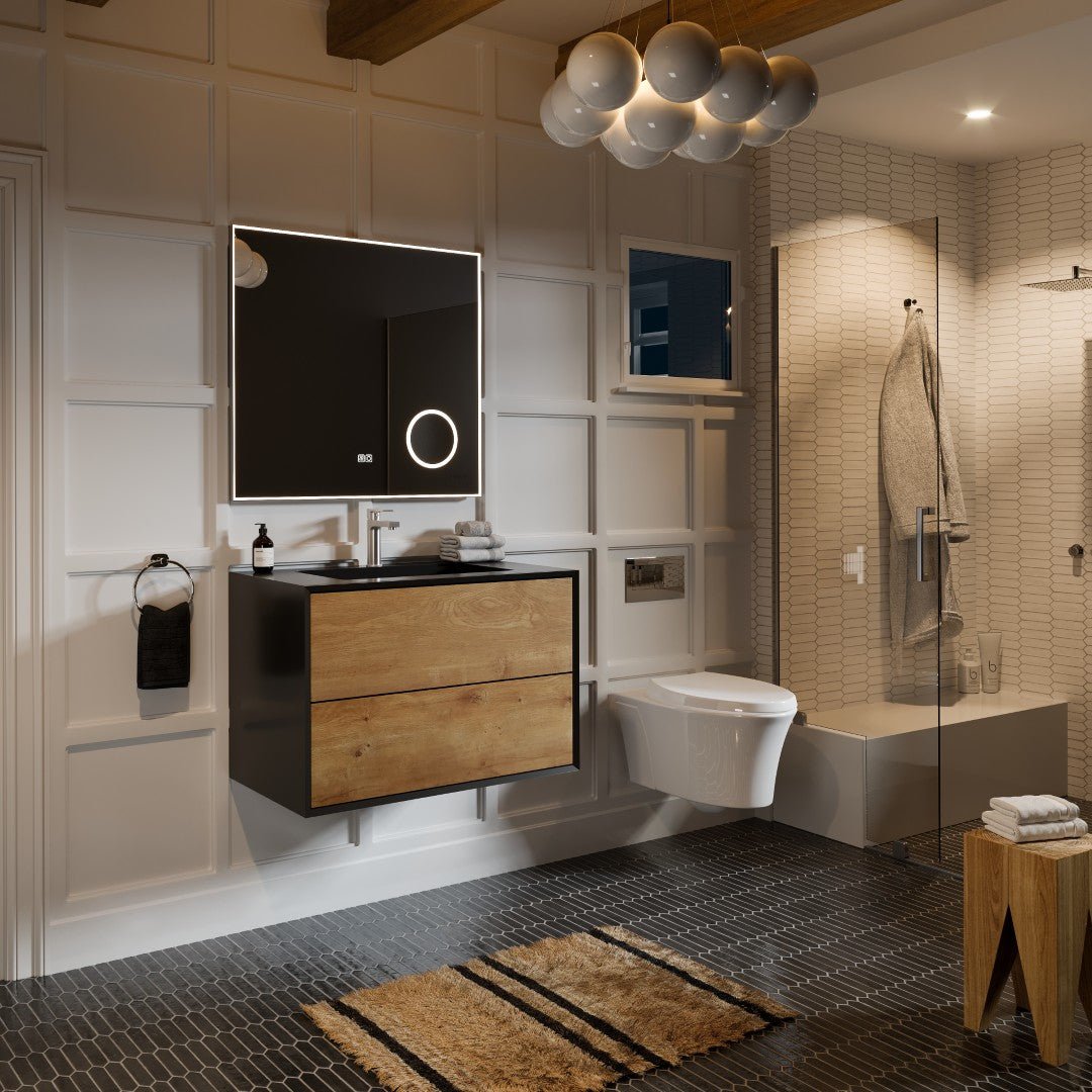 Vienna 36" Black Oak Wall Mount Single Sink Bath Vanity with Acrylic Top and Integrated Sink - Bathroom Vanity by Eviva