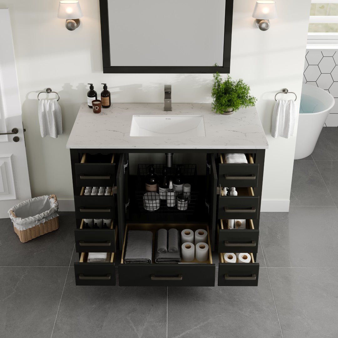 London 42 in. Espresso Single Sink Bath Vanity with Carrara Quartz Top and Undermount Porcelain Sink - Bathroom Vanity by Eviva