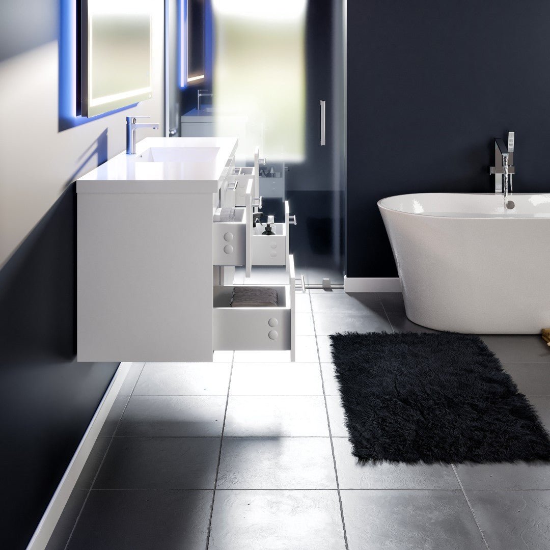 Axel 59 in. White Wall Mount Single Sink Bath Vanity with Acrylic Top and Integrated Sink - Bathroom Vanity by Eviva