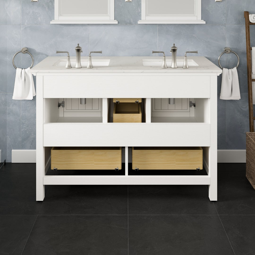 Britney 48 in. White Double Sink Bath Vanity with Carrara Quartz Top and Undermount Porcelain Sinks