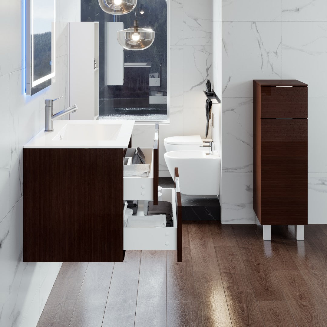 Galsaky 28 in. Wenge Wall Mount Single Sink Bath Vanity with Porcelain Top and Integrated Sink