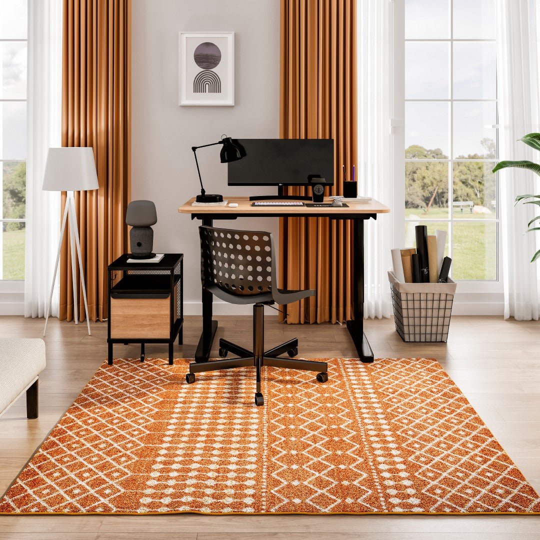 Eviva Grid 5' x 7' Geometric Orange/Cream Rug - Rug by Eviva