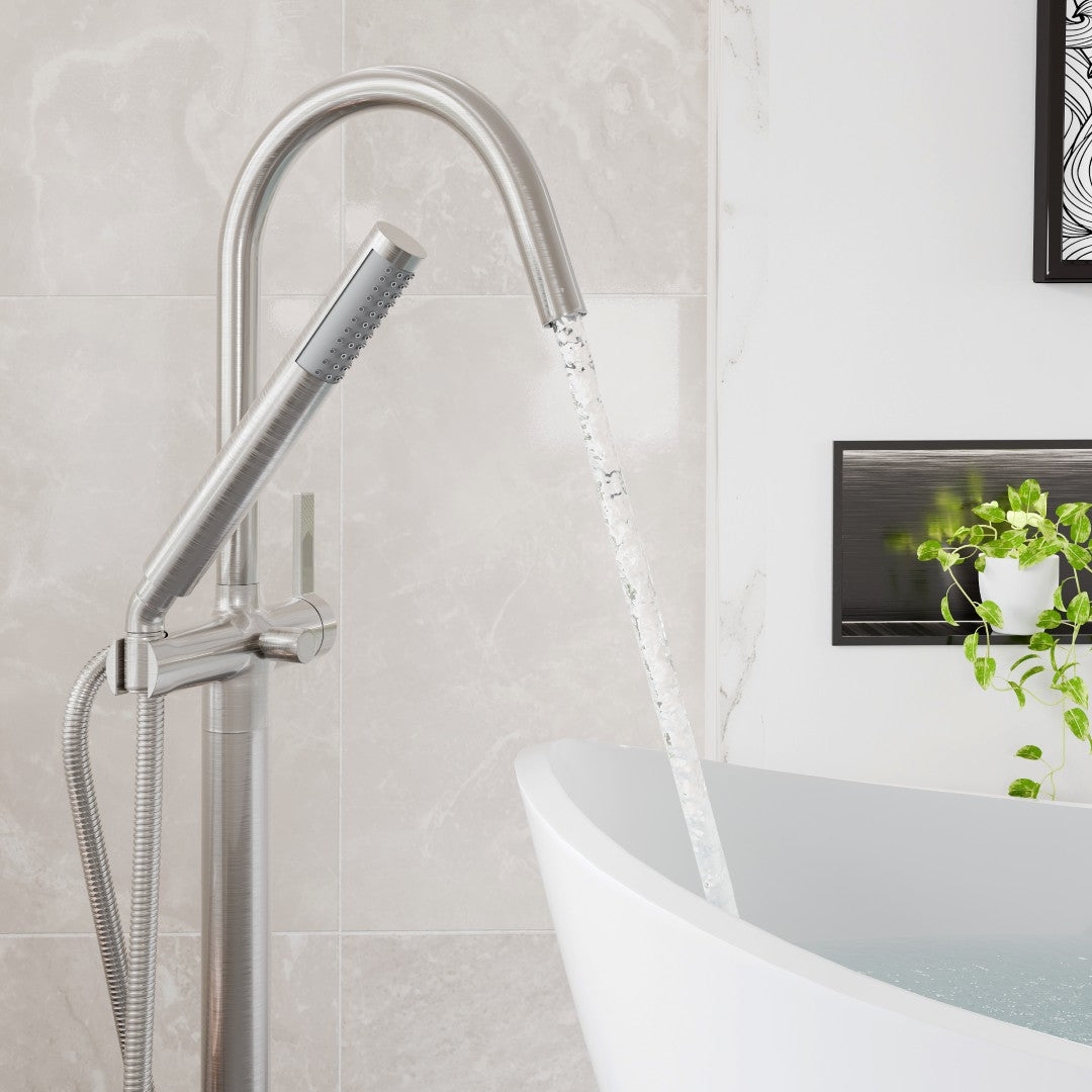 Eviva Modem Single-Handle Freestanding Tub Faucet with Hand Shower in Brushed Nickel