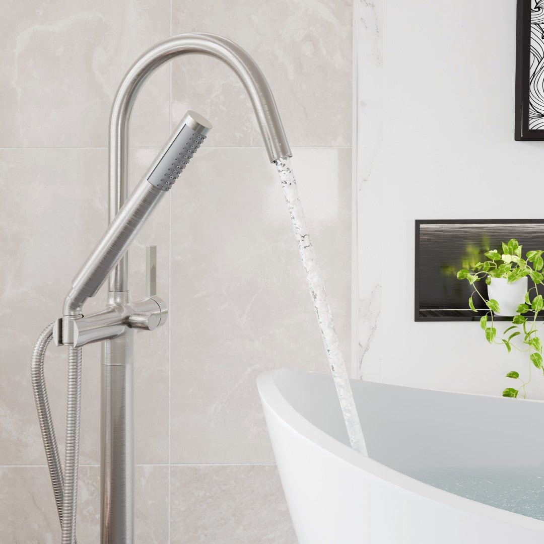 Eviva Modem Single - Handle Freestanding Tub Faucet with Hand Shower in Brushed Nickel - Bathtub Faucet by Eviva