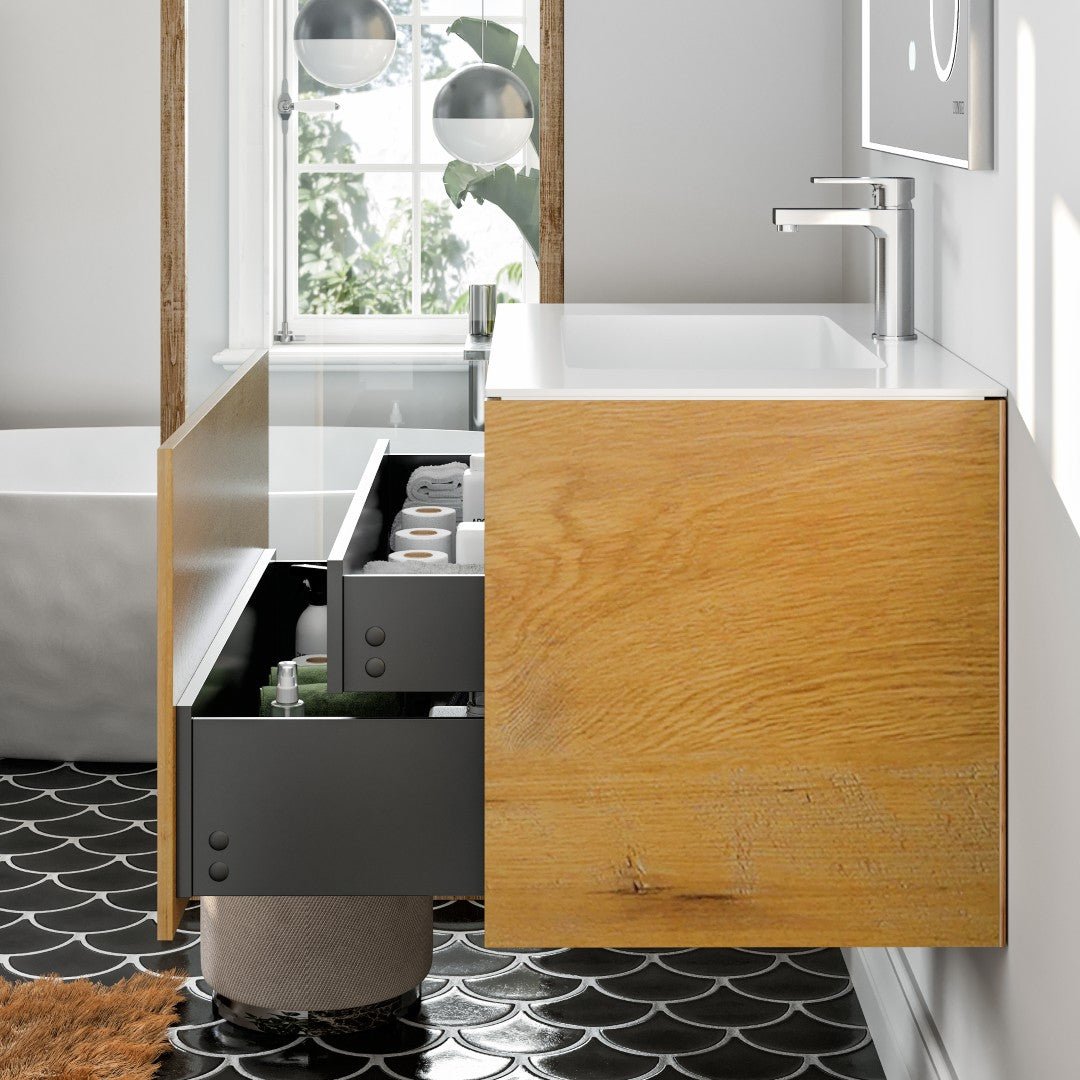 Madeira 36 in. Oak Wall Mount Single Sink Bath Vanity with Acrylic Top and Integrated Sink - Bathroom Vanity by Eviva