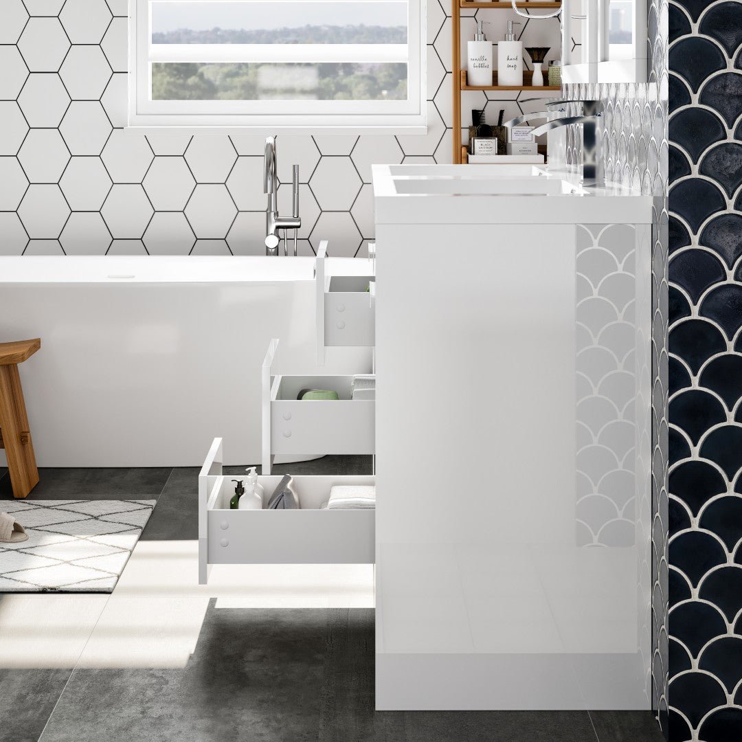 Lugano 48 in. White Double Sink Bath Vanity with Acrylic Top and Integrated Sinks - Bathroom Vanity by Eviva