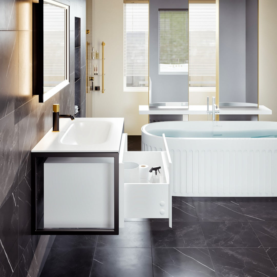 Modena 32 in. White Wall Mount Single Sink Bath Vanity with Solid Surface Top and Integrated Sink