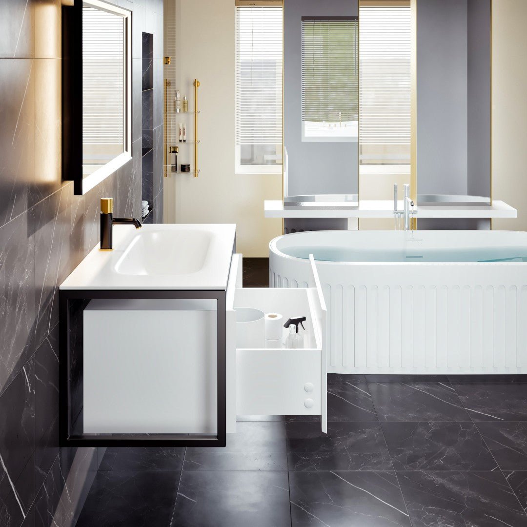 Modena 32 in. White Wall Mount Single Sink Bath Vanity with Solid Surface Top and Integrated Sink - Bathroom Vanity by Eviva