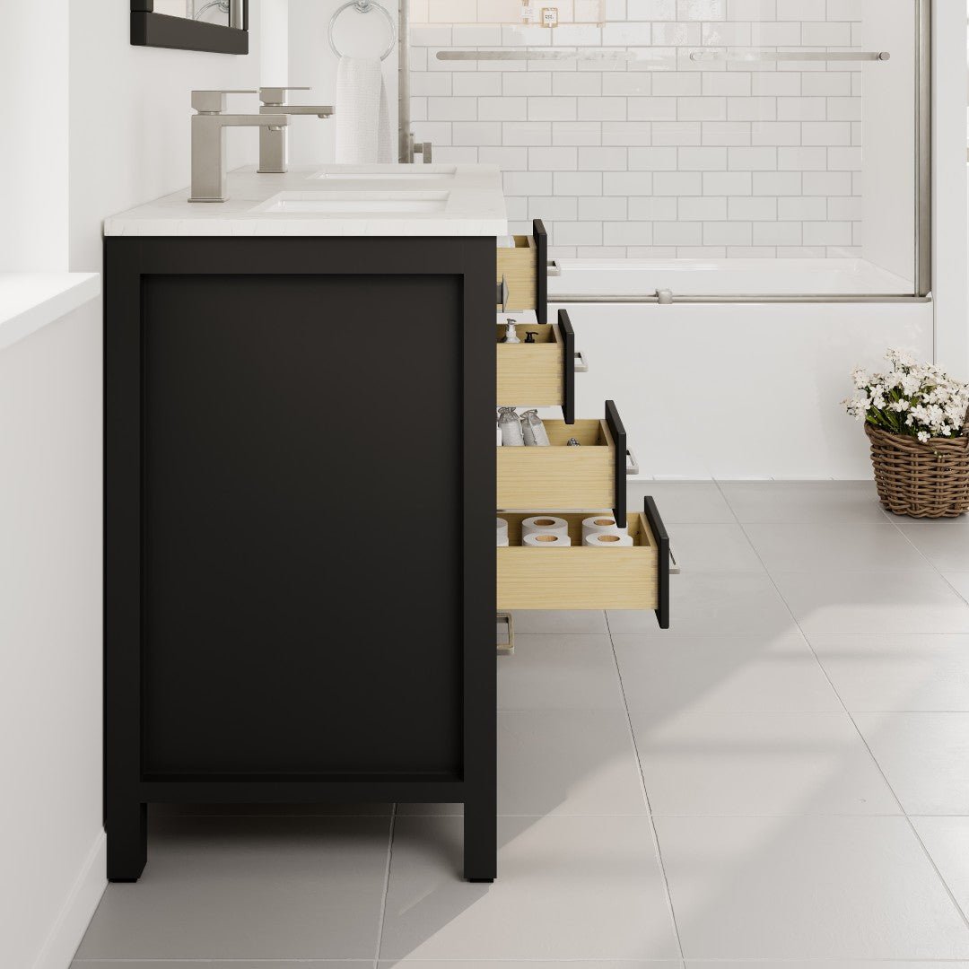 London 48 in. Espresso Double Sink Bath Vanity with Carrara Quartz Top and Undermount Porcelain Sinks - Bathroom Vanity by Eviva