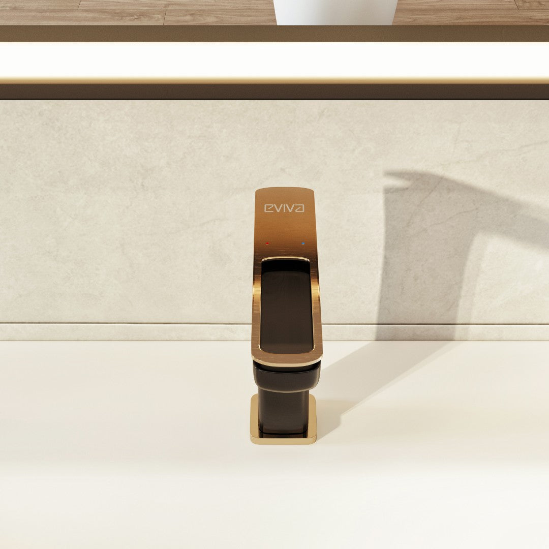 Eviva Rose Single-Handle Waterfall Single-Hole Bathroom Faucet with Gold Handle and Deckplate Included in Matte Black