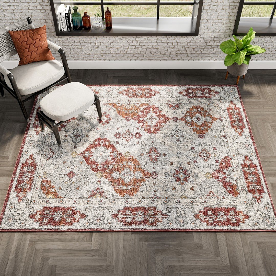 Eviva Mosaic 5' x 7' Damask Multicolor Rug - Rug by Eviva