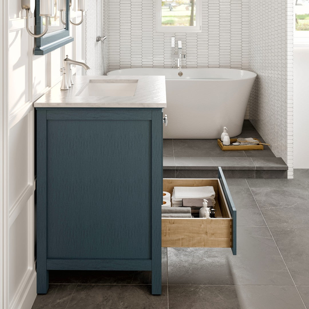 Eviva Britney 30 Inch Transitional Ash Blue Bathroom Vanity with Carrera Marble Top