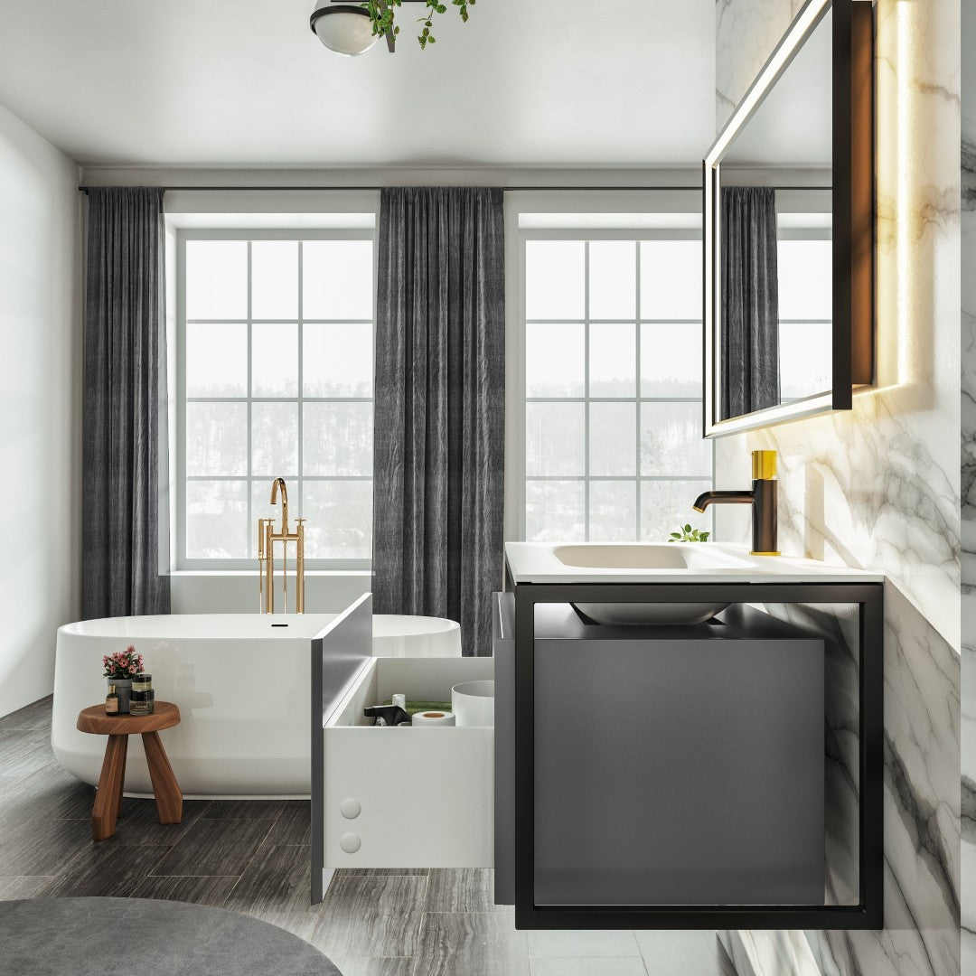 Modena 32 in. Gray Wall Mount Single Sink Bath Vanity with Solid Surface Top and Integrated Sink