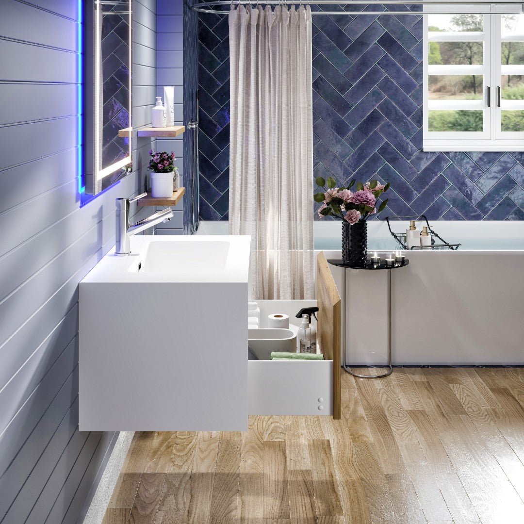 Venice 36 in. Oak Wall Mount Single Sink Bath Vanity with Acrylic Top and Integrated Sink - Bathroom Vanity by Eviva