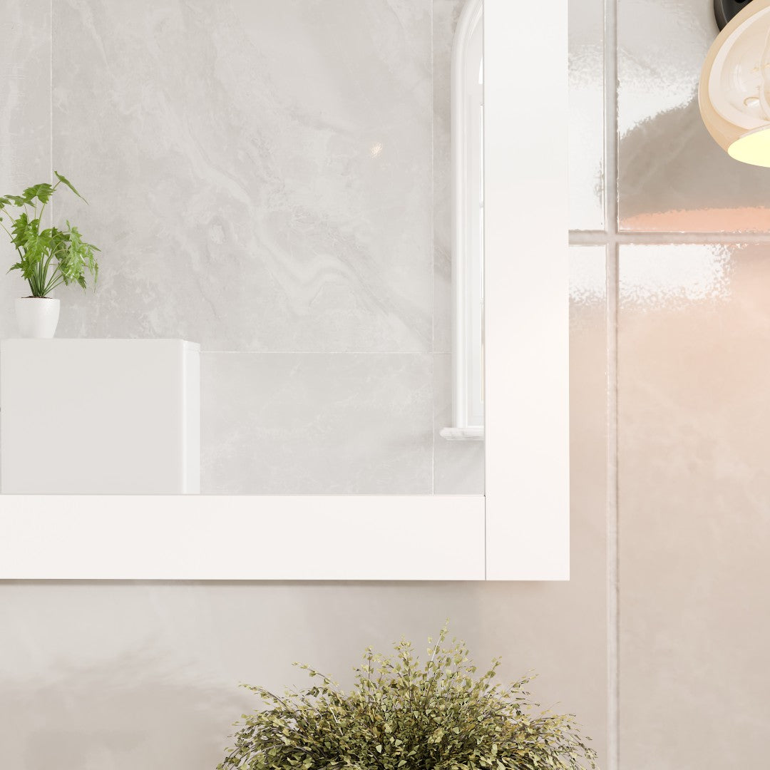 Eviva New York 36" x 30" Rectangular White Wooden Framed Mirror