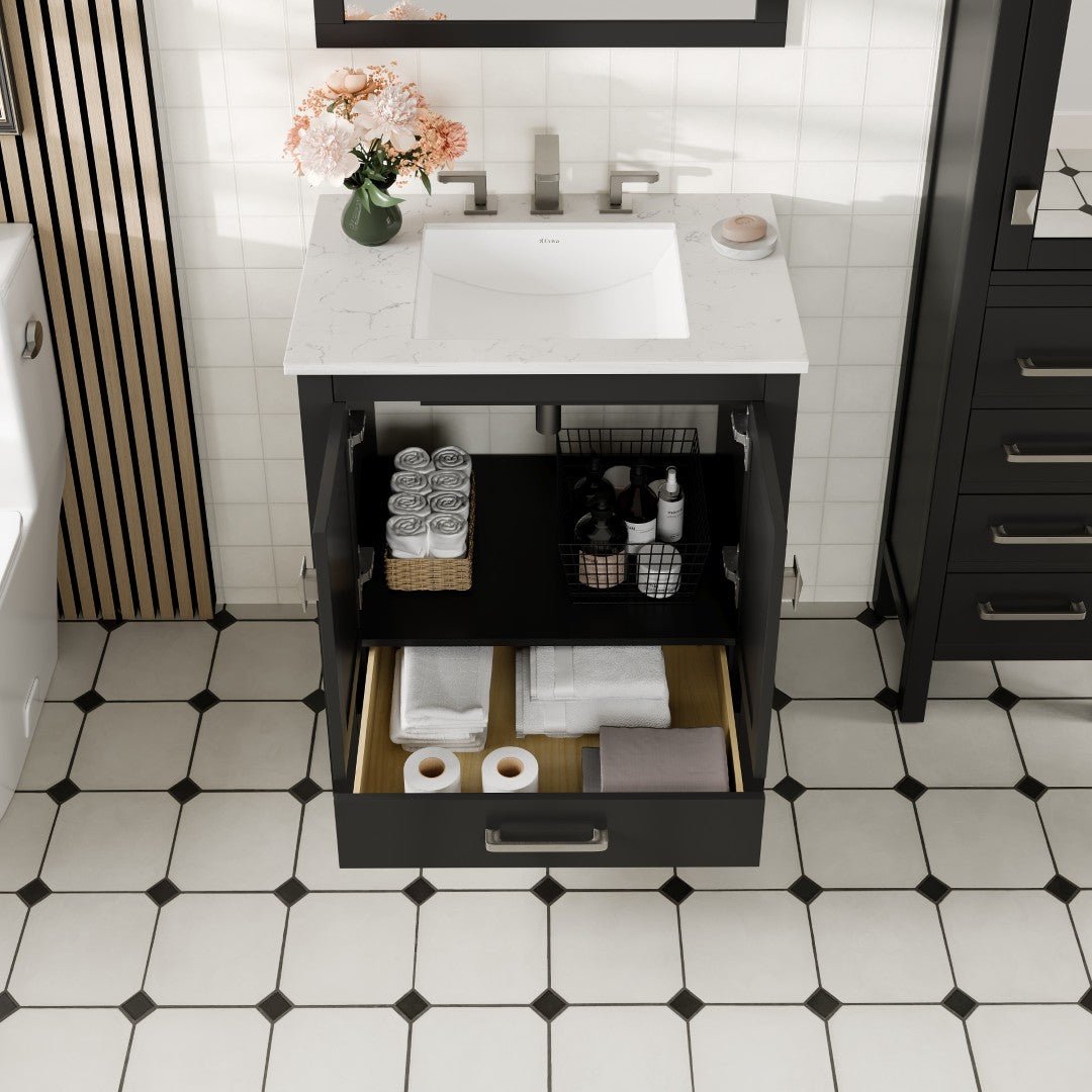 Aberdeen 30 in. Espresso Single Sink Bath Vanity with Carrara Quartz Top and Undermount Porcelain Sink - Bathroom Vanity by Eviva