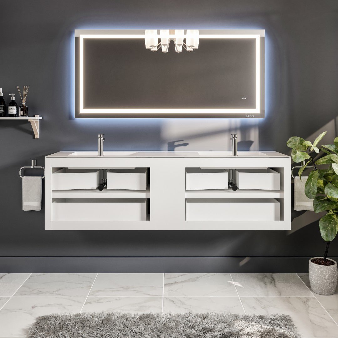 Vienna 75 in. Concrete Gray Wall Mount Double Sink Bath Vanity with Acrylic Top and Integrated Sinks - Bathroom Vanity by Eviva