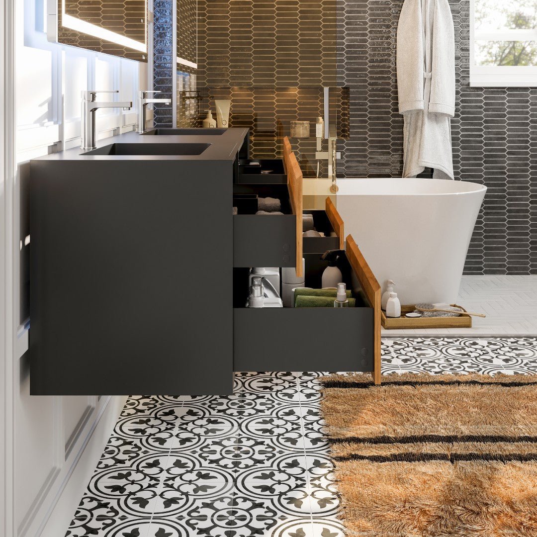 Vienna 75" Black Oak Wall Mount Double Sink Bath Vanity with Acrylic Top and Integrated Sinks - Bathroom Vanity by Eviva