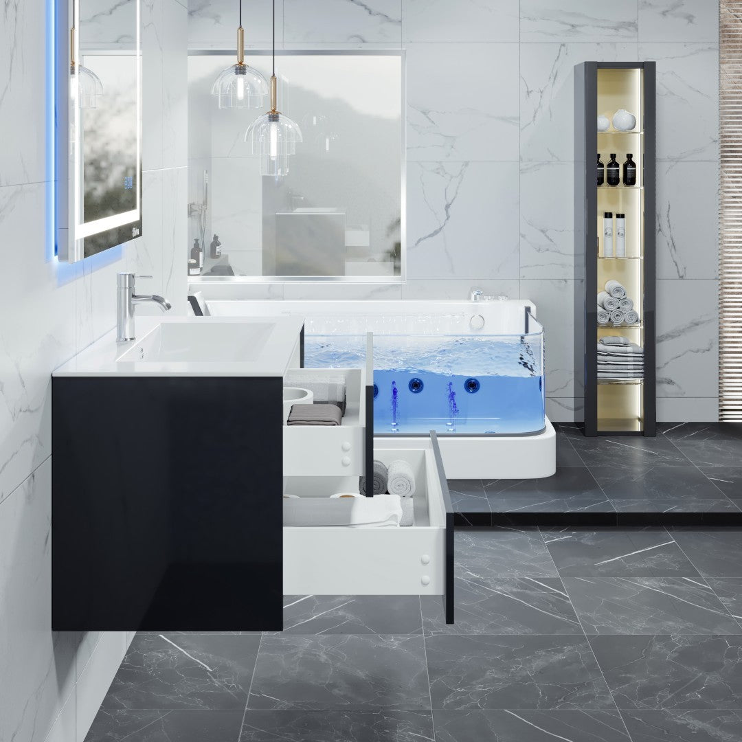 Luna 32 in. Dark Gray Wall Mount Single Sink Bath Vanity with Porcelain Top and Integrated Sink