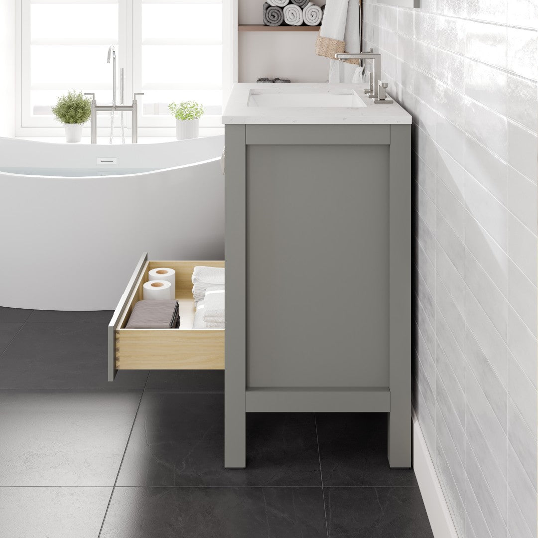 Aberdeen 30 in. Gray Single Sink Bath Vanity with Carrara Quartz Top and Undermount Porcelain Sink