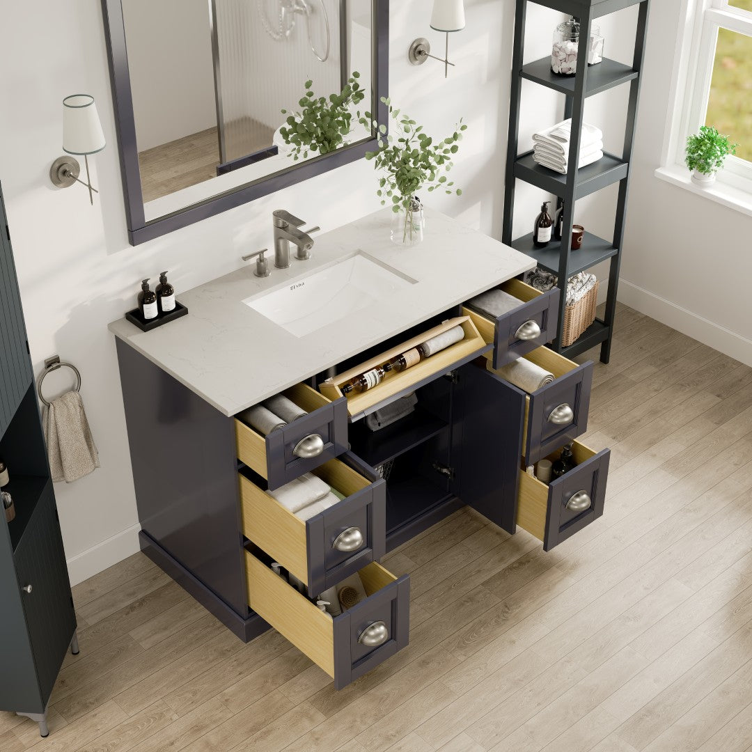 Epic 48 in. Charcoal Gray Single Sink Bath Vanity with Carrara Quartz Top and Undermount Porcelain Sink