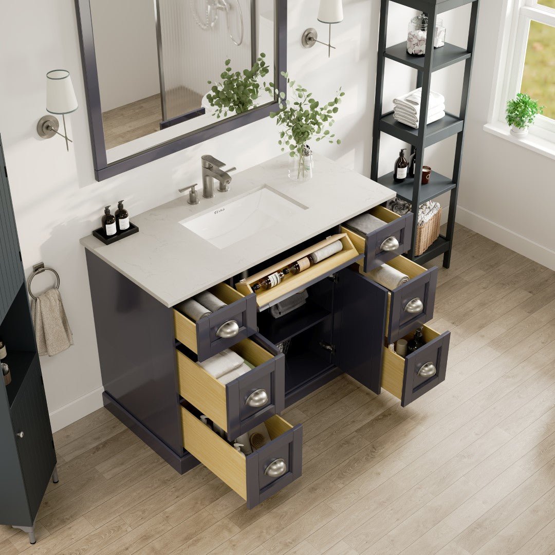 Epic 48 in. Charcoal Gray Single Sink Bath Vanity with Carrara Quartz Top and Undermount Porcelain Sink - Bathroom Vanity by Eviva