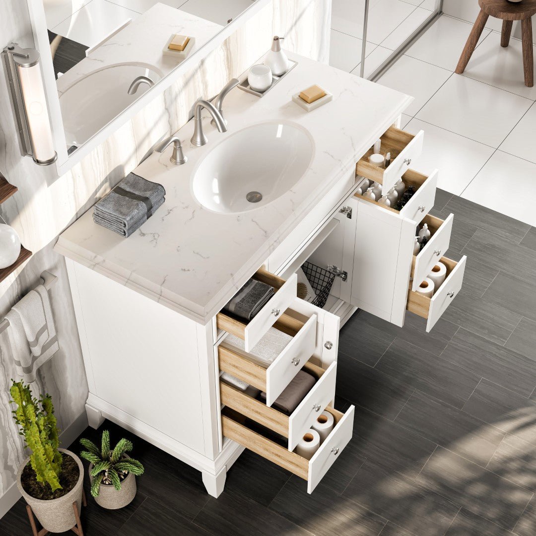 Elite Stamford 42 in. White Single Sink Bath Vanity with Carrara Quartz Top and Undermount Porcelain Sink - Bathroom Vanity by Eviva