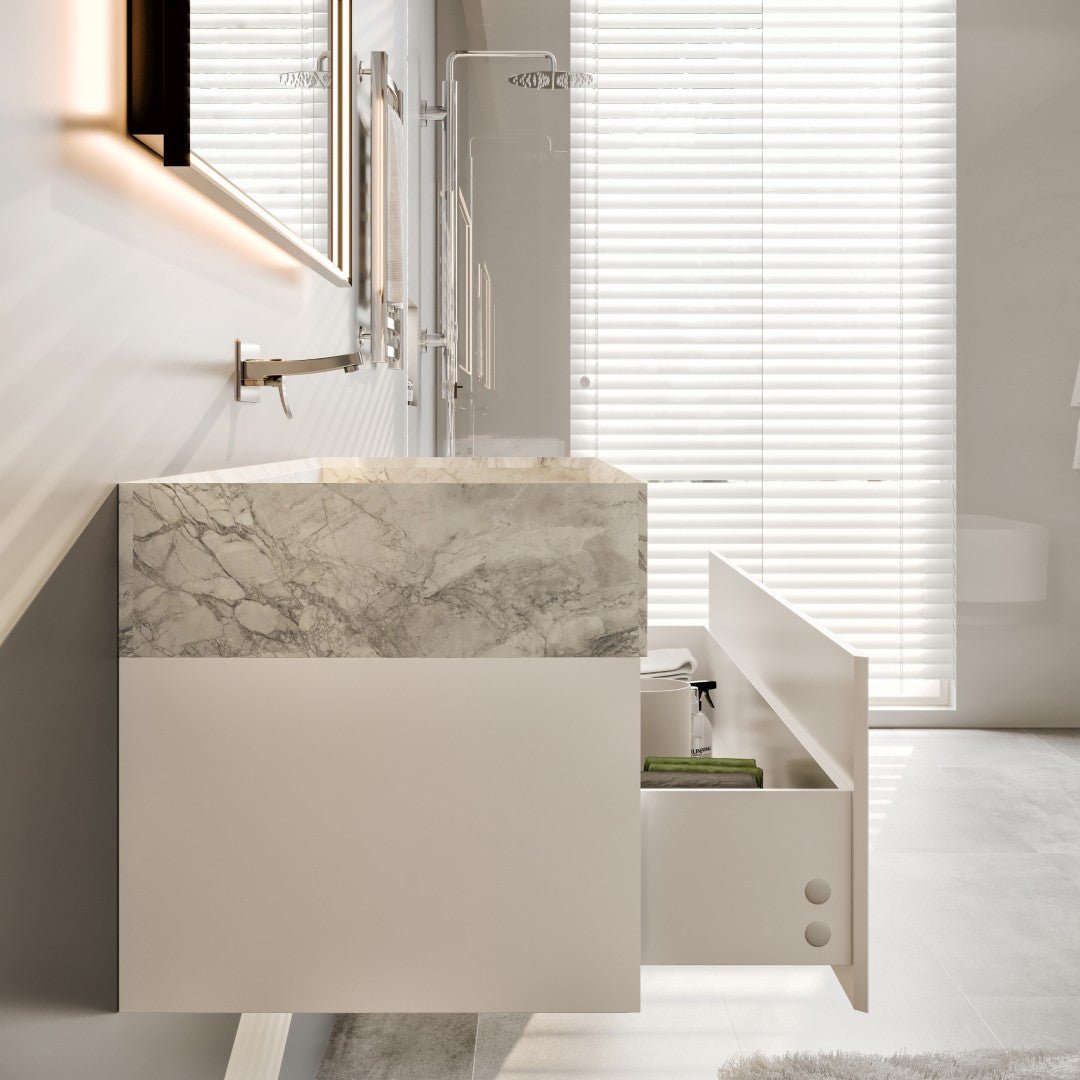 Eviva Fritti 36" White Wall Mount Single Sink Bath Vanity with Marble Top - Bathroom Vanity by Eviva