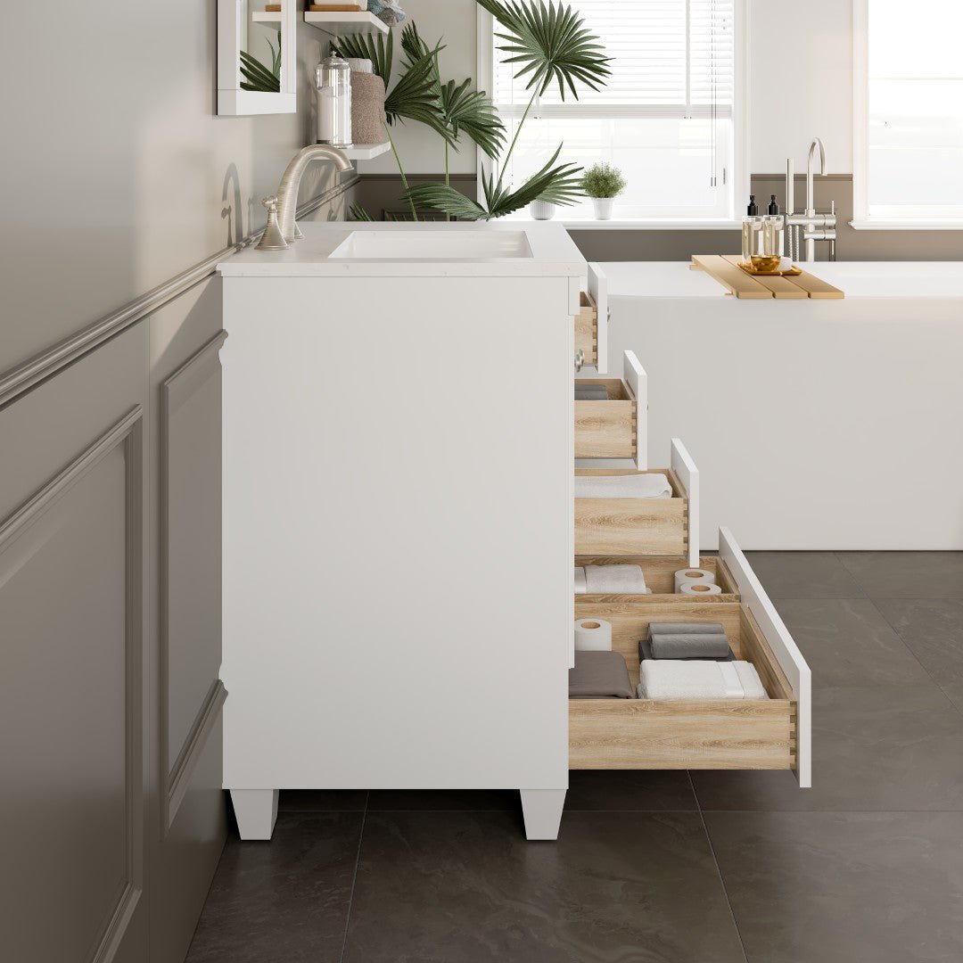 Acclaim 30 in. White Single Sink Bath Vanity with Carrara Quartz Top and Undermount Porcelain Sink - Bathroom Vanity by Eviva