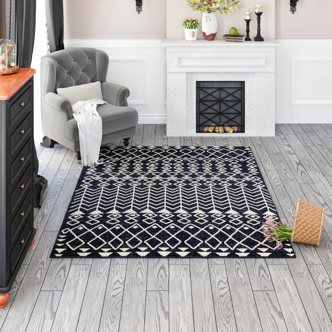 Eviva Loops 5' x 7' Ikat Blue/Cream Rug - Rug by Eviva