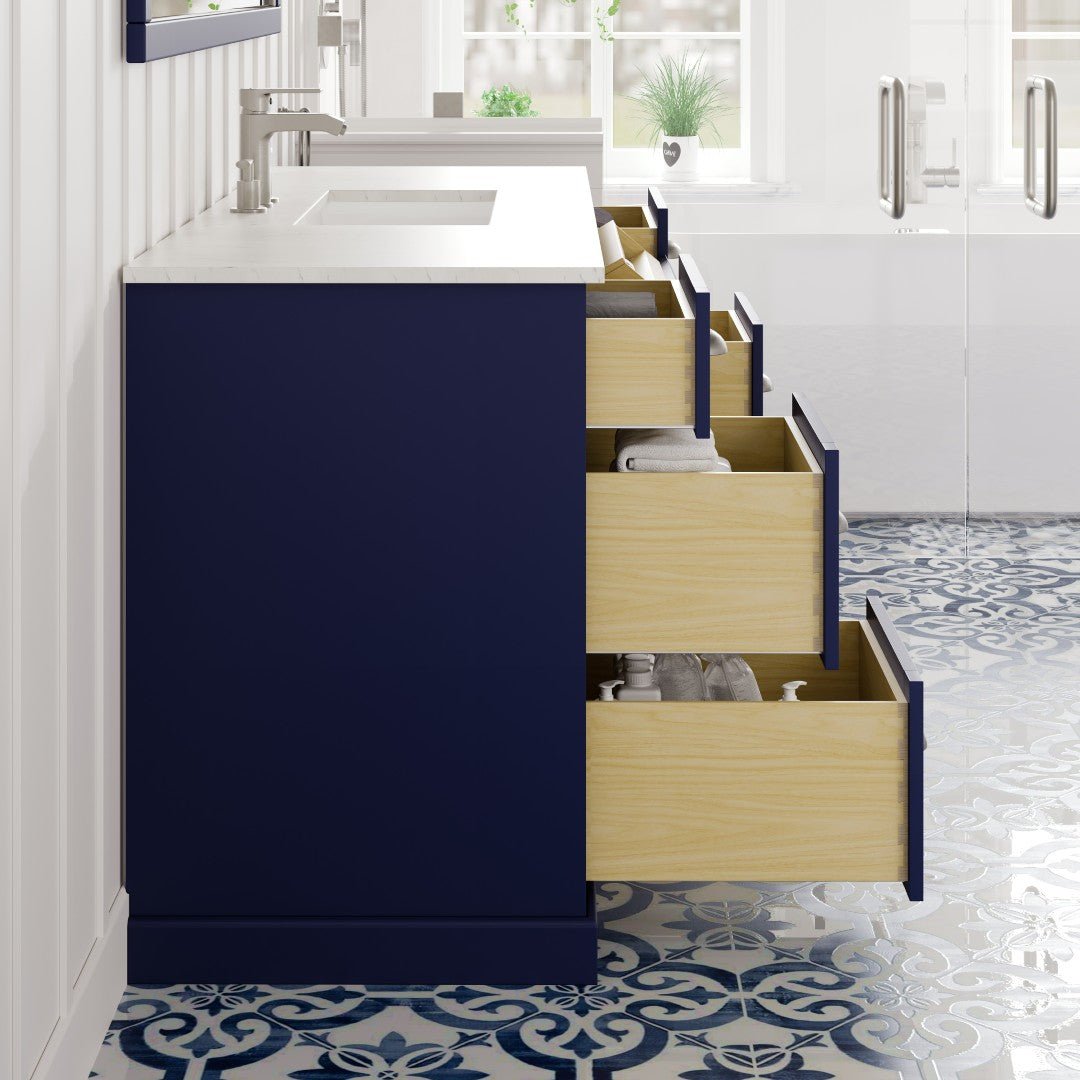 Epic 60 in. Blue Single Sink Bath Vanity with Carrara Quartz Top and Undermount Porcelain Sink - Bathroom Vanity by Eviva