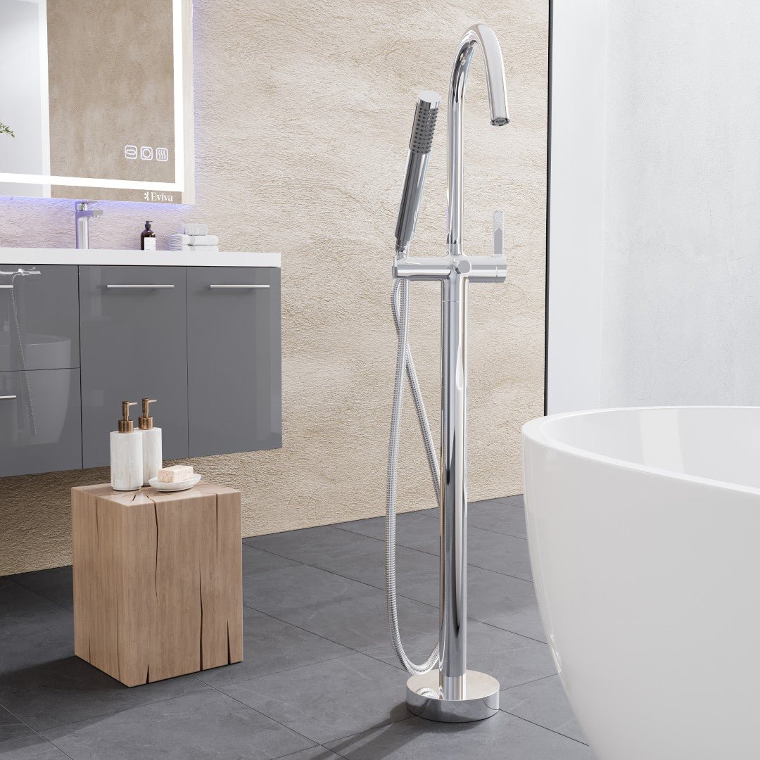 Eviva Modem Single - Handle Freestanding Tub Faucet with Hand Shower in Chrome - Bathtub Faucet by Eviva