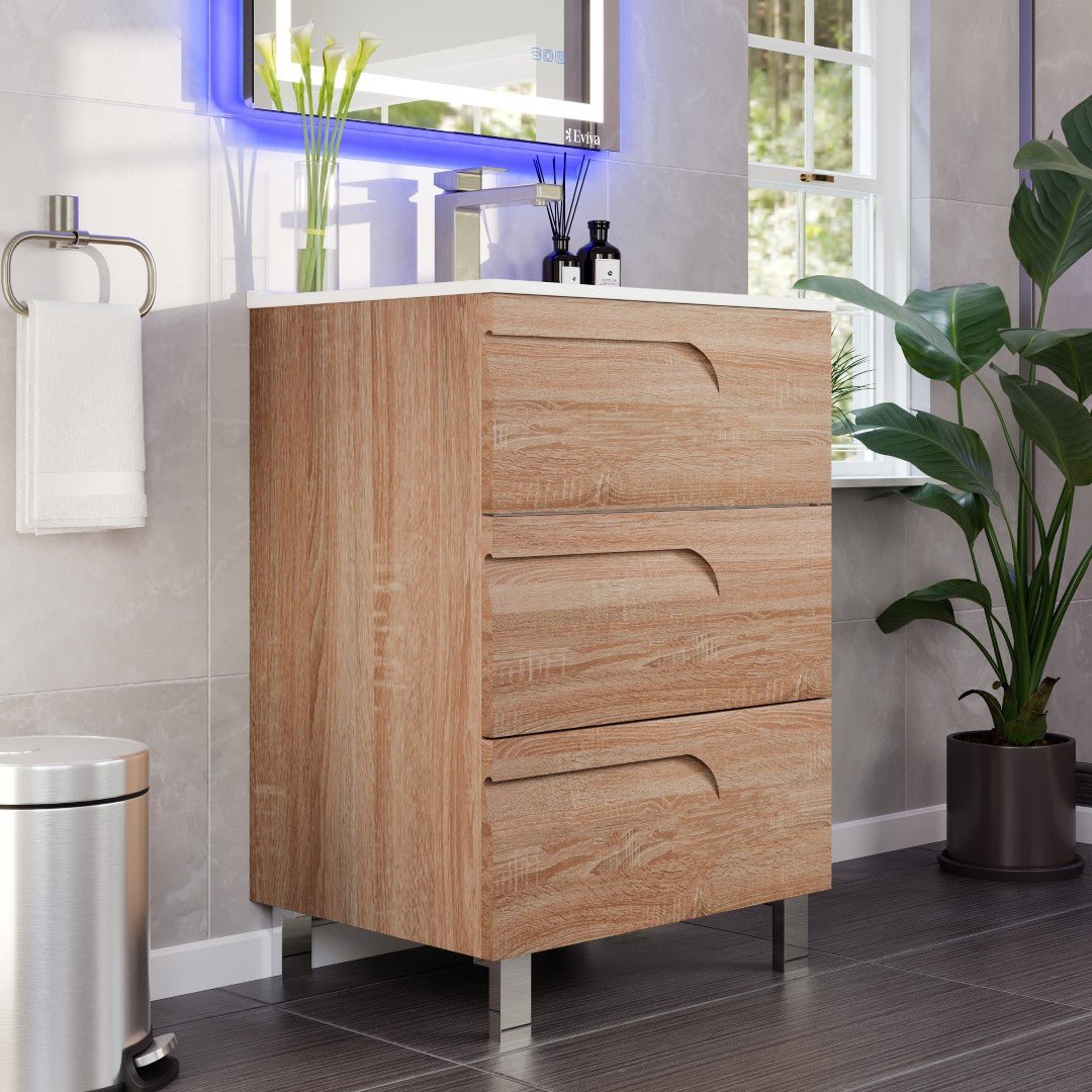Joy 24 in. Maple Single Sink Freestanding Bath Vanity with Porcelain Top and Integrated Sink - Bathroom Vanity by Eviva