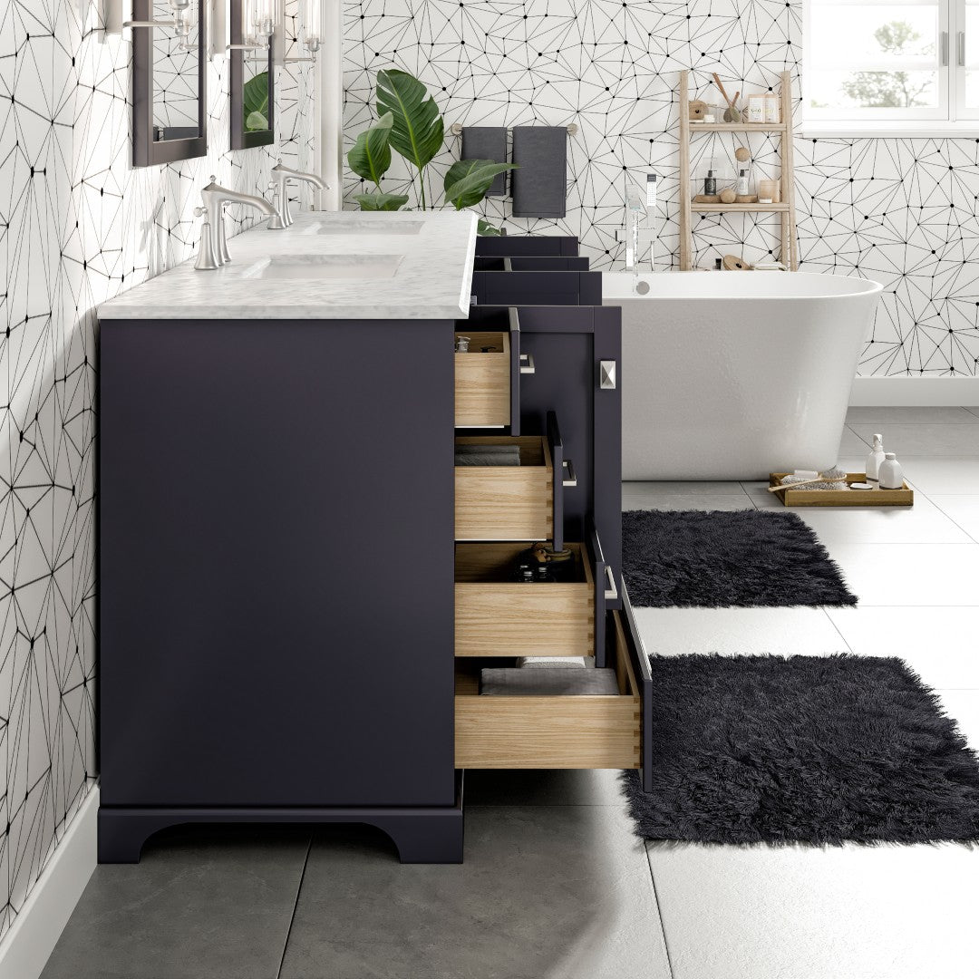 Storehouse 84 in. Dark Gray Double Sink Bath Vanity with Carrara Marble Top and Undermount Porcelain Sinks