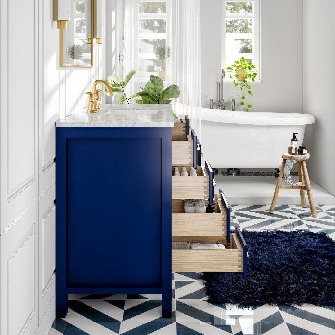 Eviva Aberdeen 48 in. Blue Single Sink Bath Vanity with Carrara Marble Top