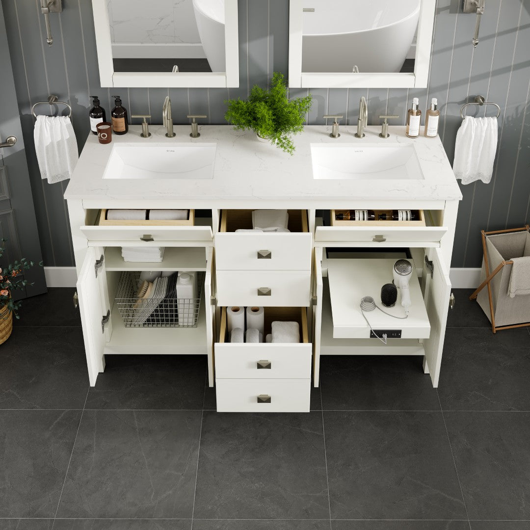 Artemis 72 in. White Double Sink Bath Vanity with Engineered Top and Undermount Porcelain Sinks