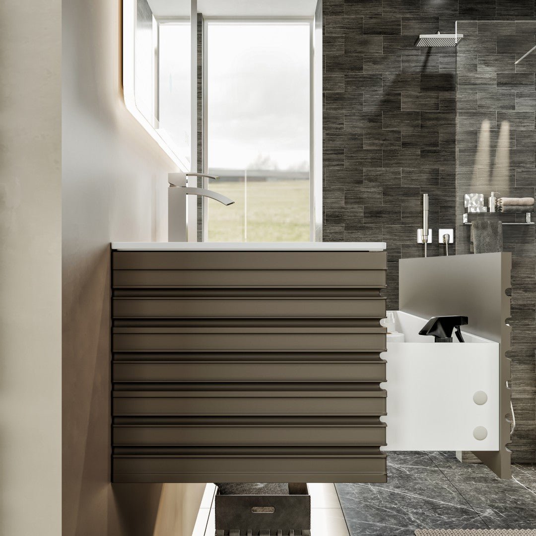 Dream 40 in. Smog Gray Wall Mount Single Sink Bath Vanity with Solid Surface Top and Integrated Sink - Bathroom Vanity by Eviva
